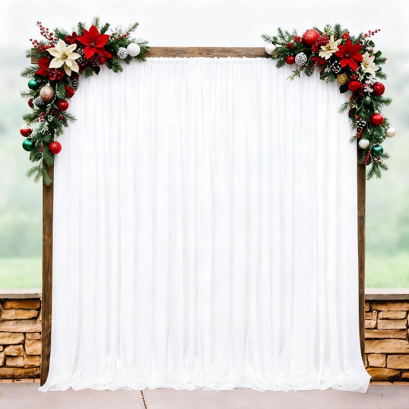LuoluoHouse White Backdrop Polyester Background Drapes 10ft x 8ft Wedding Curtain Backdrops Spring Outdoor Photography Backdrops 2 Panels 5ft x 8ft - Image 1